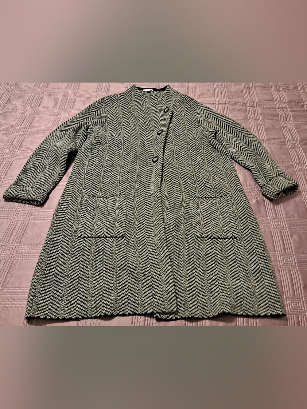 Marla Wynne Women's Gray & White Herringbone Long Sweater Coat Sz 2X